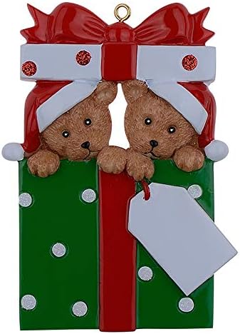 Personalized Couple Christmas Tree Ornament with 2 Bears in a Gift Box