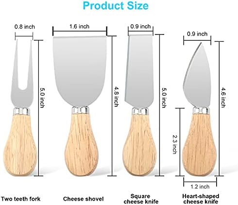 4 Piece Cheese Knife Set for Charcuterie Board, Wooden Handle Spreader