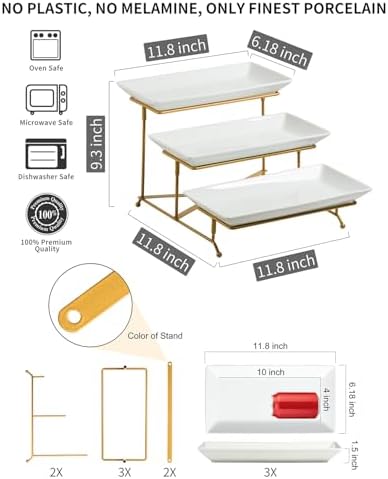 LAUCHUH 3 Tier Serving Tray, Porcelain Serving Platter Tier Serving