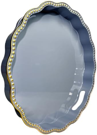 Blue Decorative Tray for Coffee Table, Wavy Scallop Beaded Plastic