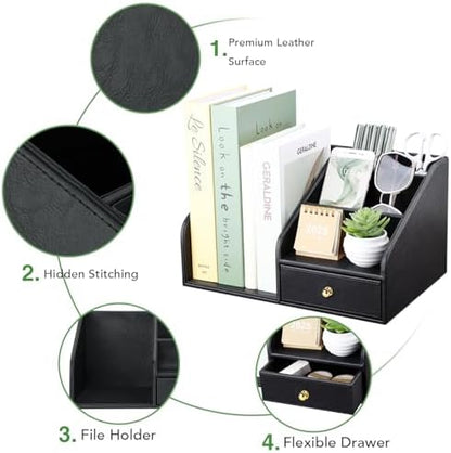 GORESE PU Leather Desk Organizer, File Organizer with Drawer and 4