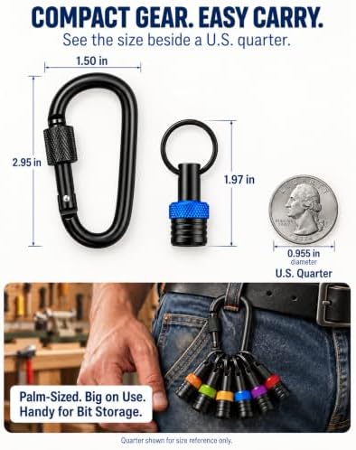 6pcs Bit Holder Keychain with Clip for 1/4" Hex Shank, Gift for Men