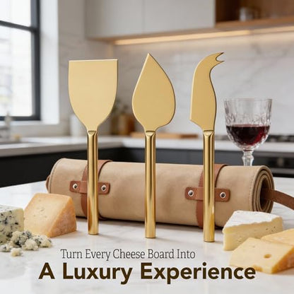 Cheese Knife Set for Charcuterie Board – 3-Piece Gold Stainless Steel