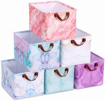 Newtay 6 Pack Marble Collapsible Storage Baskets, 15 in Fabric