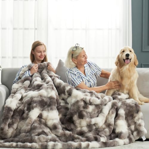 Cozy Bliss Faux Fur Throw Blanket for Couch, Fuzzy Soft Plush Thick