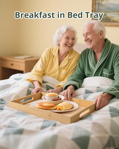 Bamboo Serving Tray, Breakfast in Bed Tray with Removable Silicone