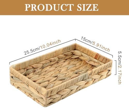 10 Inch Rattan Woven Bathroom Vanity Tray, Decorative Storage Tray