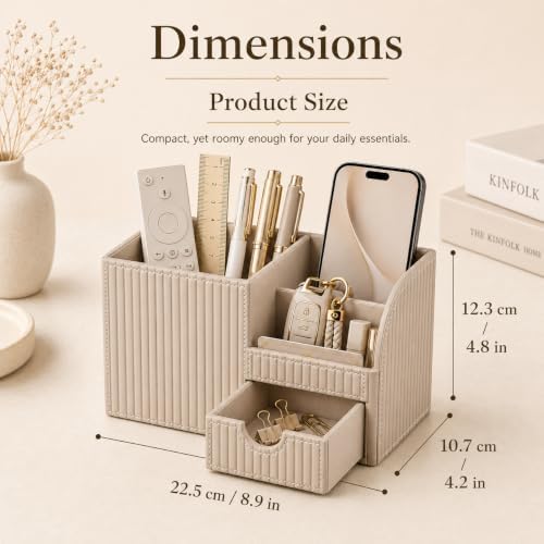KINGFOM Luxury PU Leather Desk Organizer with Drawer, Modern Aesthetic