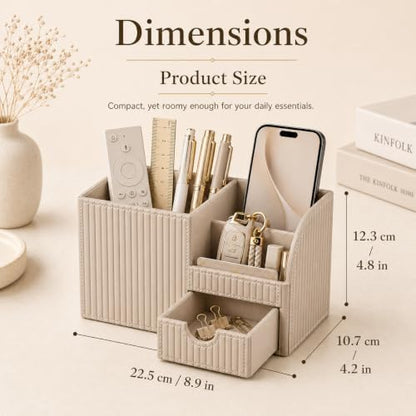 KINGFOM Luxury PU Leather Desk Organizer with Drawer, Modern Aesthetic