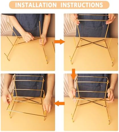Three-Tier Ceramic Plate Rack - Foldable Gold Plate Rack with Three