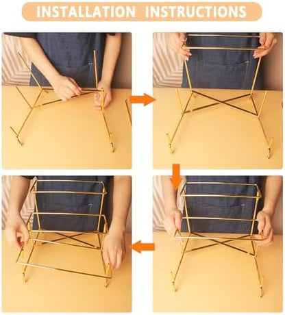 Three-Tier Ceramic Plate Rack - Foldable Gold Plate Rack with Three