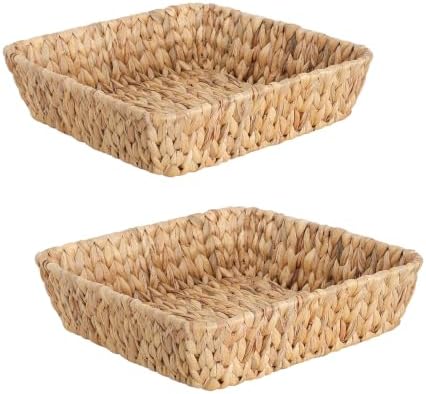 Small Wicker Basket Tray 2 Pack, Small Rattan Basket Set for