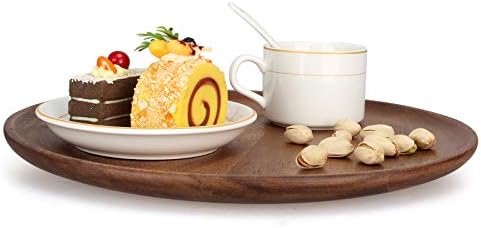 12 Inch Acacia Wood Food Dinner Plates Set of 2 Round Wooden Serving