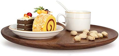 12 Inch Acacia Wood Food Dinner Plates Set of 2 Round Wooden Serving