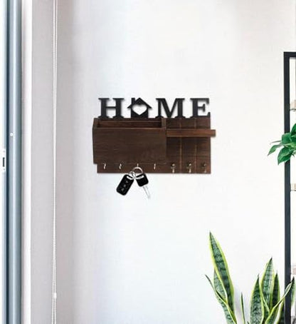 Wood Mail and Key Holder Wall Mounted Organizer with Multiple Hooks