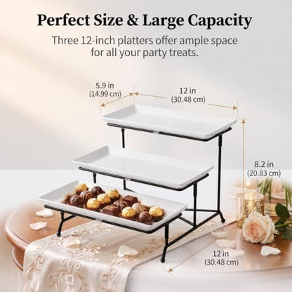 3 Tier Serving Tray, 12" White Plastic Tiered Food Serving Platters