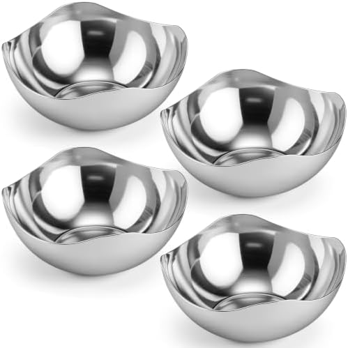 4 Pcs Silver Candy Bowls Stainless Steel, 6.3 Inch Mirror Polished