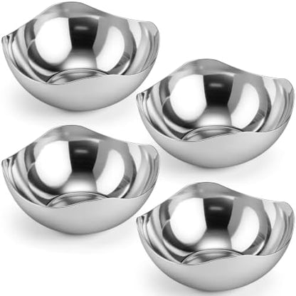 4 Pcs Silver Candy Bowls Stainless Steel, 6.3 Inch Mirror Polished