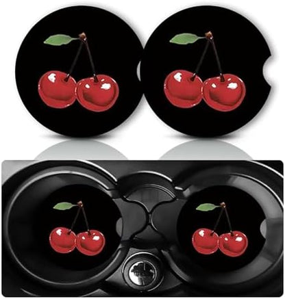 2PCS Cherry Car Cup Holder Coasters Universal Anti-Slip Rubber Mat