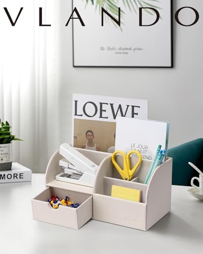 VLANDO Office Desk Organizer Leather Desktop Organizer Caddy with