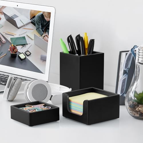 Black Desk Organizer Set of 3 - Wood Office Desk Accessories - Desk