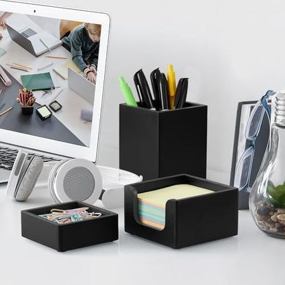 Black Desk Organizer Set of 3 - Wood Office Desk Accessories - Desk