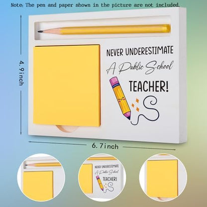 Public School Teacher Gift, Floral Wooden Sticky Note Holder.