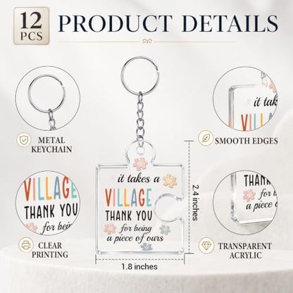 12 Pcs Thank You Teachers Keychains, It Takes a Village Appreciation