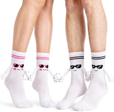 TUZELIYA 2 Pairs Magnetic Holding Hands Cotton Socks for Women Men