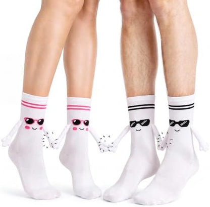TUZELIYA 2 Pairs Magnetic Holding Hands Cotton Socks for Women Men