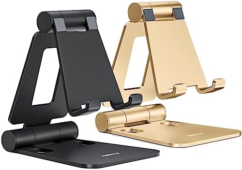 Nulaxy 2 Pack Aluminum Dual Folding Cell Phone Stanr for Desk, Black &