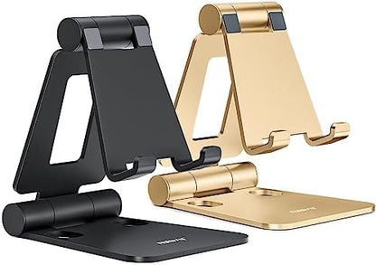 Nulaxy 2 Pack Aluminum Dual Folding Cell Phone Stanr for Desk, Black &