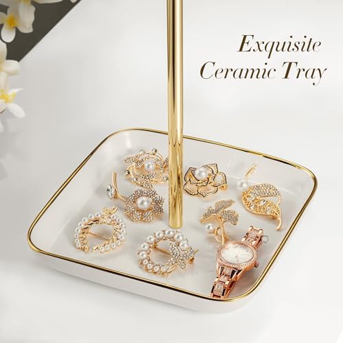 Jewelry Holder Stand with Ceramic Base: 12" Tall Necklace Organizer