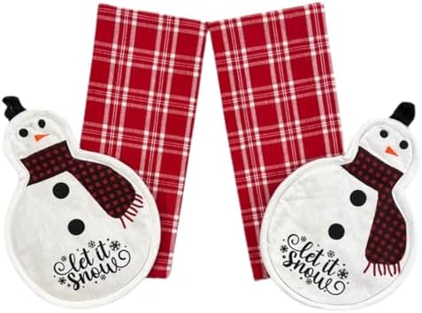 Christmas Holiday Kitchen Pot Holder Oven Mitt & Towels, 4 PCs, 100%