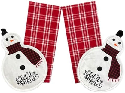 Christmas Holiday Kitchen Pot Holder Oven Mitt & Towels, 4 PCs, 100%