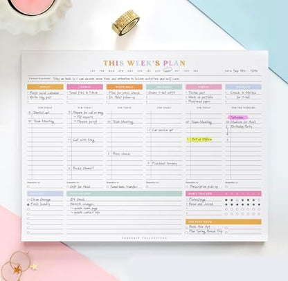 ThreeKin Weekly Planner - Premium 52-Sheet Tear-Off Notepad