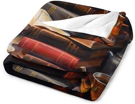 Plush Throw Fleece Blanket - Coffee and Books Oil Painting, Warm Cozy