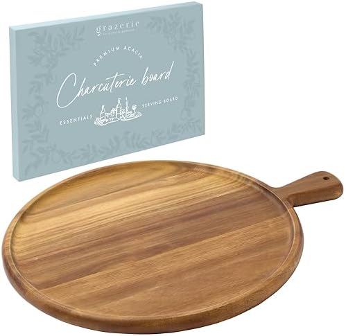 Acacia Wood Charcuterie Board with Handle, Round 16"x13”
