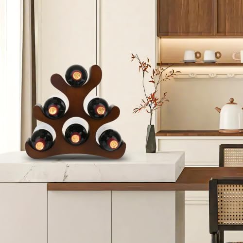 Countertop Wine Rack - 6 Bottle Wooden Wine Rack - Freestanding Wine
