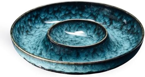 Ceramic Chips and Dip Serving Tray - Large Divided Party Bowl Set for