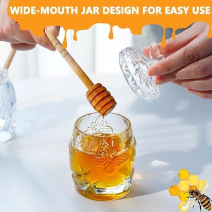 4.5 OZ Crystal Honey Jar with Dipper, Glass Honey Container with Lid