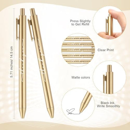 Dispowreath 50 Pcs Thank You Pen Bulk Cute Server Pens, Golden