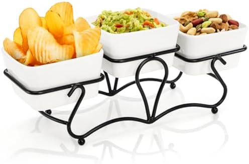 Eorbow 10 OZ Square Bowl Chip & Dip Serving Set, 3 Pieces Ceramic