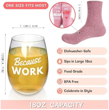 CNVOILA Because Work Funny Wine Glass with Socks - White Elephant