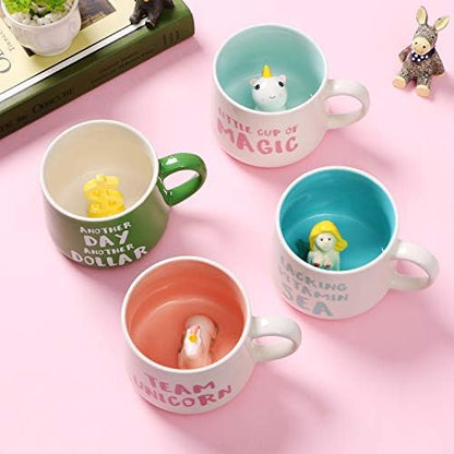 Unicorn Ceramic Cup Hidden 3D Animal Inside Mug(White Unicorn)