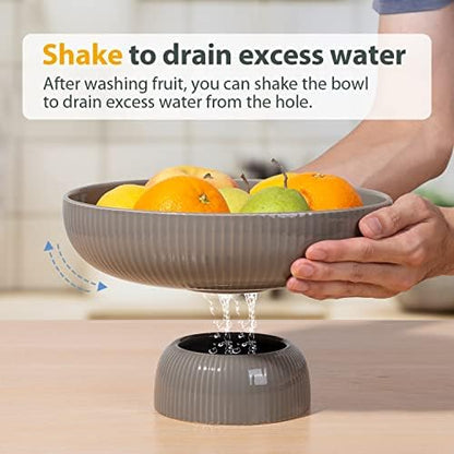 Ceramic Fruit Bowl for Kitchen Counter, Large Fruit Basket with Hole