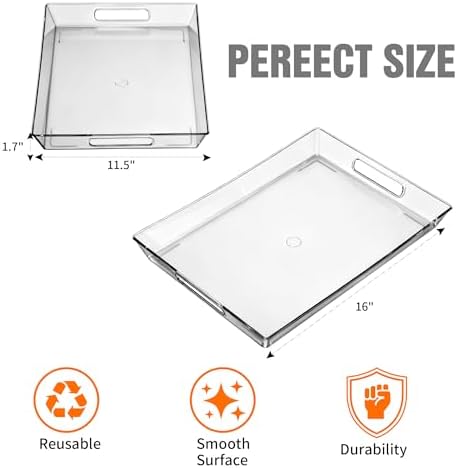 Clear Plastic Serving Tray with Handles, BPA-Free Storage Organizer