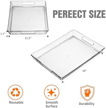 Clear Plastic Serving Tray with Handles, BPA-Free Storage Organizer