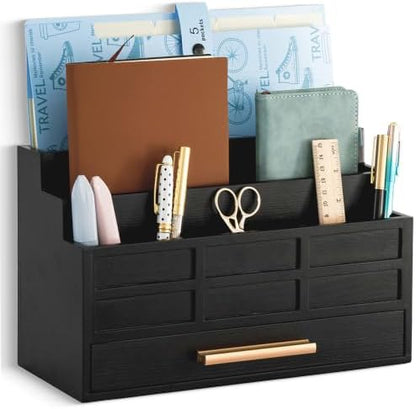 Desk Organizer with Drawer, Countertop Bill Mail Organizer and File