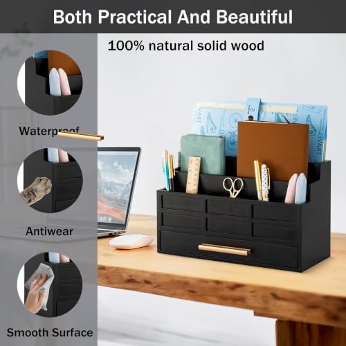 Desk Organizer with Drawer, Countertop Bill Mail Organizer and File